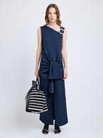 Proenza Schouler Front full length image of model wearing Jackie Dress in Technical Nylon Jacquard in Midnight