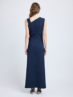Proenza Schouler Back full length image of model wearing Jackie Dress in Technical Nylon Jacquard in Midnight