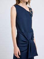 Proenza Schouler Detail image of model wearing Jackie Dress in Technical Nylon Jacquard in Midnight