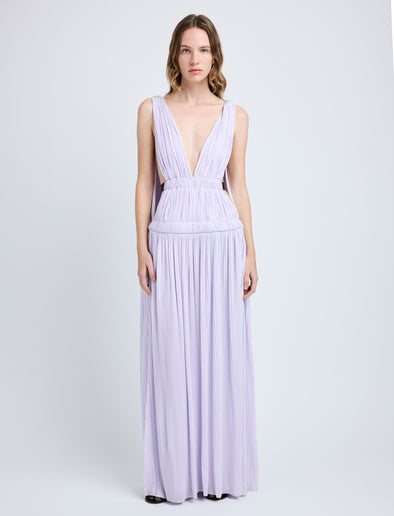 Proenza Schouler Front full length image of model wearing Serra Dress in Matte Jersey in Lilac