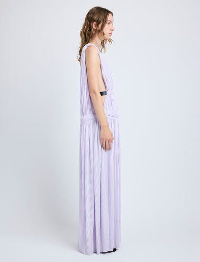 Proenza Schouler Side full length image of model wearing Serra Dress in Matte Jersey in Lilac