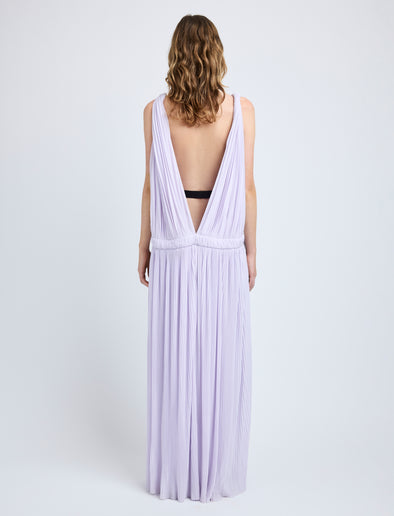 Proenza Schouler Back full length image of model wearing Serra Dress in Matte Jersey in Lilac