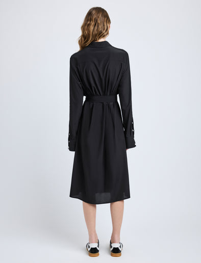 Proenza Schouler Back full length image of model wearing McKenna Dress in Stretch Silk Viscose in Black