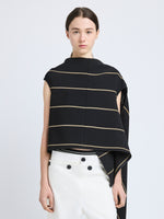 Proenza Schouler Front cropped image of model wearing Sutton Top in Stripe Bi-Stretch Viscose in Black Multi