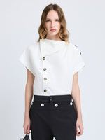 Proenza Schouler Front cropped image of model wearing Zion Top in Linen Viscose in Off White