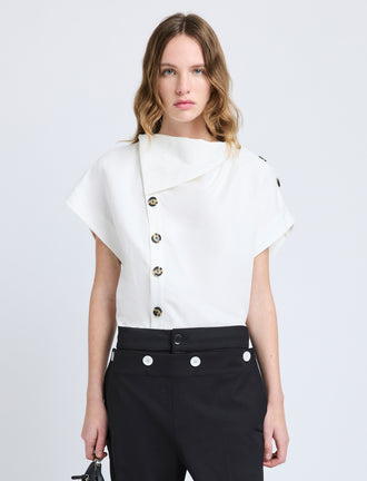 Proenza Schouler Front cropped image of model wearing Zion Top in Linen Viscose in Off White