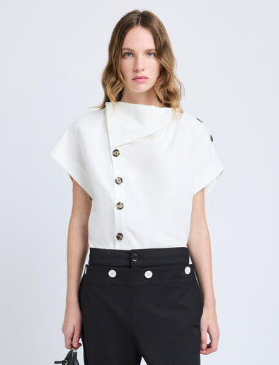 Proenza Schouler Front cropped image of model wearing Zion Top in Linen Viscose in Off White