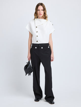 Proenza Schouler Front full length image of model wearing Zion Top in Linen Viscose in Off White