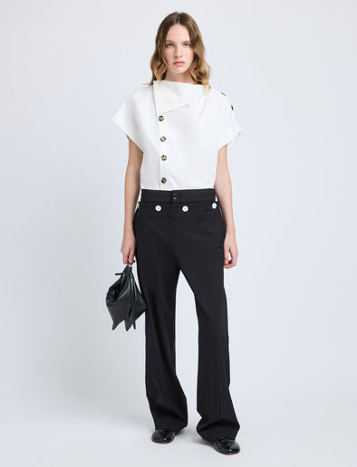 Proenza Schouler Front full length image of model wearing Zion Top in Linen Viscose in Off White