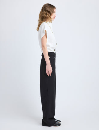 Proenza Schouler Side full length image of model wearing Zion Top in Linen Viscose in Off White