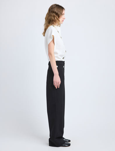 Proenza Schouler Side full length image of model wearing Zion Top in Linen Viscose in Off White