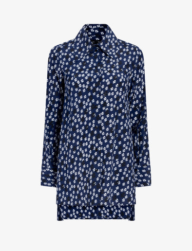 Proenza Schouler Still Life image of Emmeline Shirt in Printed Silk Viscose in Navy Multi