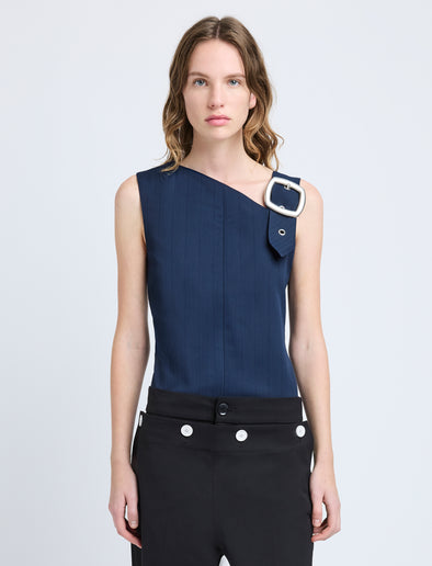 Proenza Schouler Front cropped image of model wearing Marin Top in Technical Nylon Jacquard in Midnight