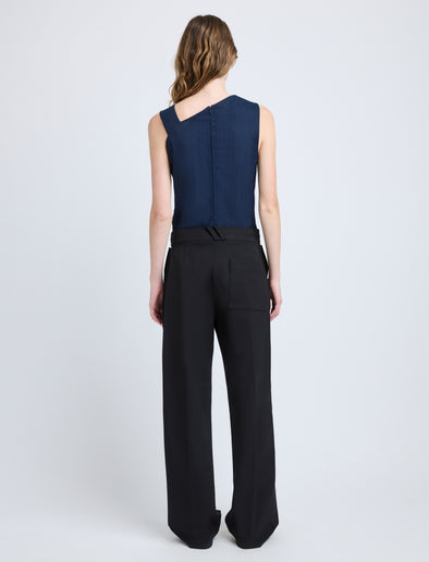 Proenza Schouler Back full length image of model wearing Marin Top in Technical Nylon Jacquard in Midnight