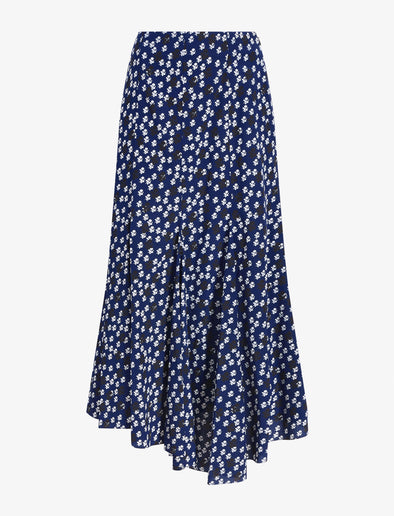 Proenza Schouler Still Life image of Joelle Skirt in Printed Silk Viscose in Navy Multi