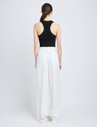 Proenza Schouler Back full length image of model wearing Jules Pant in Linen Viscose in Off White