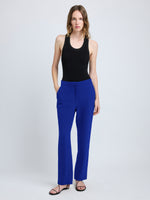 Proenza Schouler front image of model wearing Alexia Pant in Bi-Stretch Suiting in cobalt