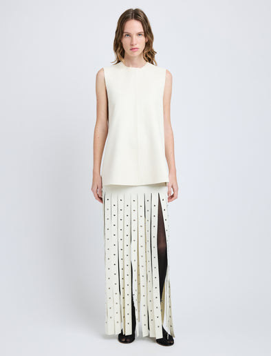 Proenza Schouler Front full length image of model wearing Effe Skirt in Compact Viscose Knit in Ivory