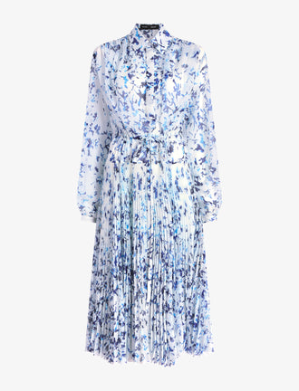 Proenza Schouler Still Life image of Jones Dress in Printed Crinkle Chiffon in Off White Multi