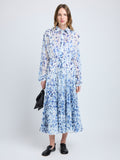 Proenza Schouler Front full length image of model wearing Jones Dress in Printed Crinkle Chiffon in Off White Multi
