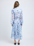 Proenza Schouler Back full length image of model wearing Jones Dress in Printed Crinkle Chiffon in Off White Multi