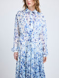 Proenza Schouler Detail image of model wearing Jones Dress in Printed Crinkle Chiffon in Off White Multi