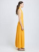 Proenza Schouler side image of model wearing Tala Dress in Viscose Georgette in lemon