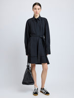 Proenza Schouler Front full length image of model wearing Sammy Dress in Eco Cotton Poplin in Black