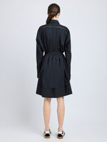 Proenza Schouler Back full length image of model wearing Sammy Dress in Eco Cotton Poplin in Black
