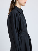 Proenza Schouler Detail image of model wearing Sammy Dress in Eco Cotton Poplin in Black