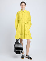 Proenza Schouler Front full length image of model wearing Sammy Dress in Eco Cotton Poplin in Yellow
