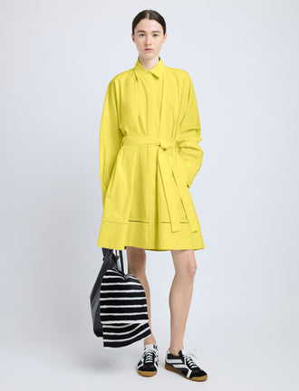 Proenza Schouler Front full length image of model wearing Sammy Dress in Eco Cotton Poplin in Yellow