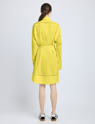 Proenza Schouler Back full length image of model wearing Sammy Dress in Eco Cotton Poplin in Yellow