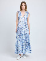 Proenza Schouler Front full length image of model wearing Pat Dress in Printed Crinkle Chiffon in Off White Multi