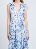 Proenza Schouler Detail image of model wearing Pat Dress in Printed Crinkle Chiffon in Off White Multi