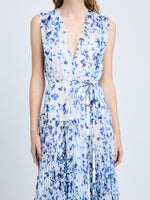 Proenza Schouler Detail image of model wearing Pat Dress in Printed Crinkle Chiffon in Off White Multi