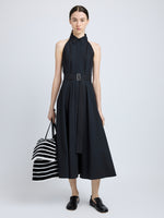 Proenza Schouler Front full length image of model wearing Dorothy Dress in Eco Cotton Poplin in Black