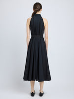Proenza Schouler Back full length image of model wearing Dorothy Dress in Eco Cotton Poplin in Black