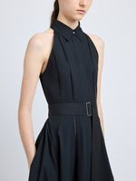 Proenza Schouler Detail image of model wearing Dorothy Dress in Eco Cotton Poplin in Black