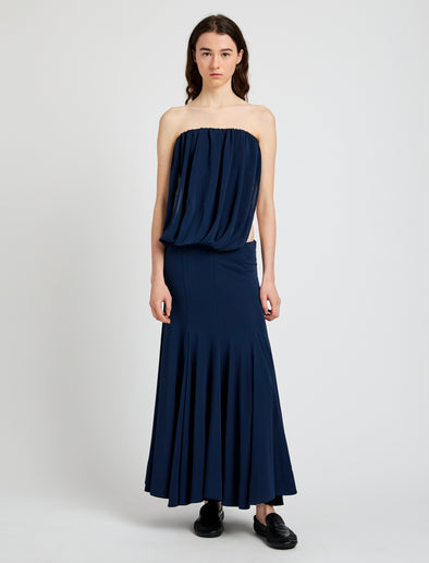 Proenza Schouler Front full length image of model wearing Yael Dress in Matte Jersey in Midnight