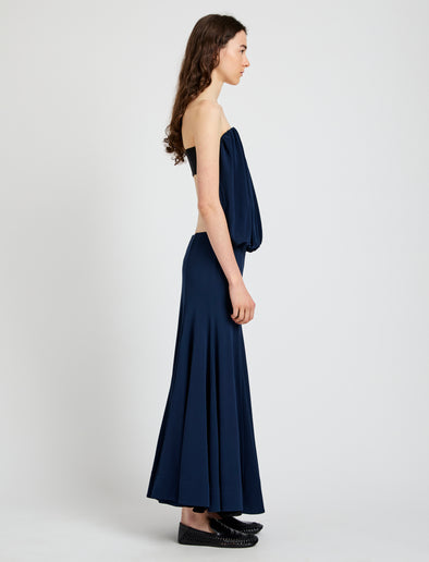 Proenza Schouler Side full length image of model wearing Yael Dress in Matte Jersey in Midnight