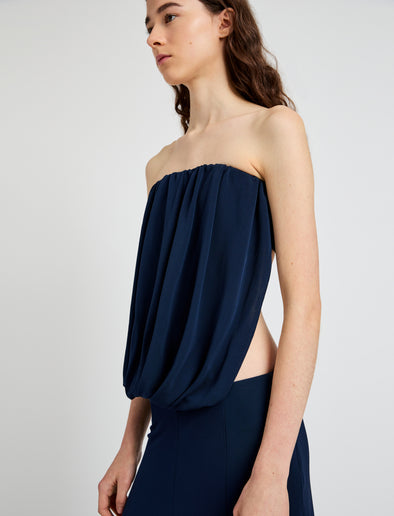 Proenza Schouler Detail image of model wearing Yael Dress in Matte Jersey in Midnight