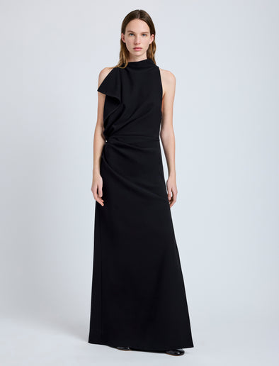 Proenza Schouler Front full length image of model wearing Devyn Dress in Matte Double Crepe in Black