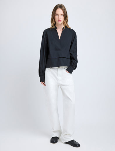Proenza Schouler front image of model wearing Grayson Top in Eco Cotton Poplin in black