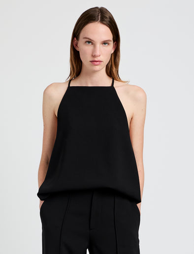 Proenza Schouler Front cropped image of model wearing Ensley Top in Matte Double Crepe in Black