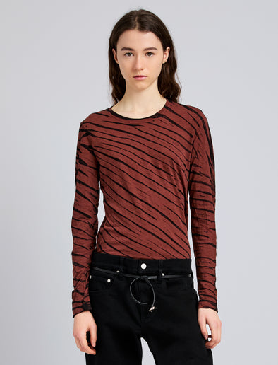 Proenza Schouler Front cropped image of model wearing Mia T-Shirt in Tie Dye Tissue Jersey in Bark Multi