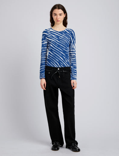 Proenza Schouler Front image of model wearing Mia T-Shirt in Tie Dye Tissue Jersey in Blue Multi