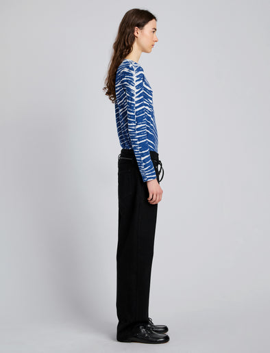 Proenza Schouler Side image of model wearing Mia T-Shirt in Tie Dye Tissue Jersey in Blue Multi