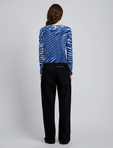 Proenza Schouler Back image of model wearing Mia T-Shirt in Tie Dye Tissue Jersey in Blue Multi
