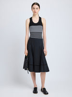 Proenza Schouler Front full length image of model wearing Laci Skirt in Eco Cotton Poplin in Black
